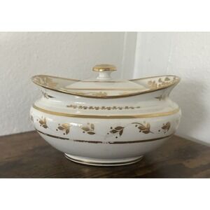 Royal Crown Derby Porcelain Sugar Bowl W/Lid White Gold Hand Painted